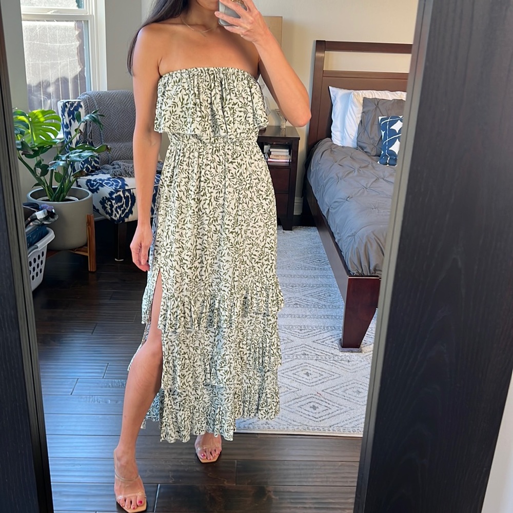 Strapless Ruffle Trim Maxi Dress